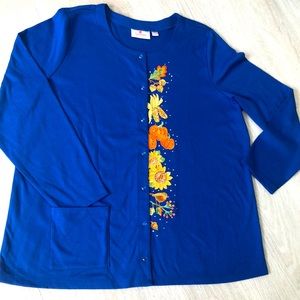 Quacker Factory by Jeanne Bice Peek a boo Snap Knit Cardigan Fall Themed size 1X